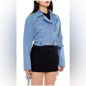 Forever 21 Belted Denim Moto Jacket | Size S
